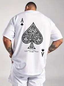 Unisex Ace of Spades Luck and Strength Graphic Tee, Street Style Relaxed Fit Short Sleeve T-Shirt for Urban Fashion, High Street Casual Wear, Streetwear