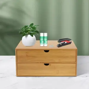 Bamboo Desk Organizer Tabletop Storage Box with 2 Drawers