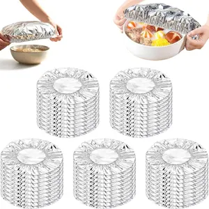 50/100 Pcs Reusable Aluminum Foil Food Covers- Stretchable Insulation Food-Preserving Film, Adjustable Size, Suitable for Bowls And Plates, Seals And Insulates, Microwave And Oven Safe, Keeps Food Warm & Fresh, Perfect for Kitchen, Parties, Picnics, BBQ