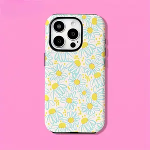 Stylish daisy pattern, durable and shock-absorbing glossy two-in-one phone case, suitable for iPhone 17, 16, 15, 14, 13, 12, 11, X, Samsung and other series models. It can be given as a holiday gift to friends or family.