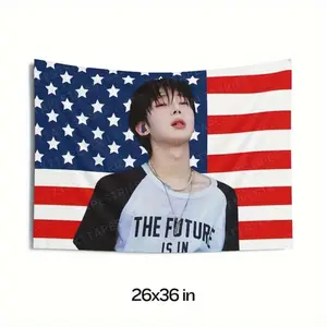 American Flag Tapestry - Polyester Peach Light Beige Velvet Wall Hanging, Decorative Art with "THE FUTURE IS IN" Design, No Electricity Needed,  Romantic Home Decor for Living Room  Living Room Decor |   Patriotic De 60X40