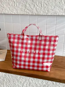 Large Capacity Letter Decorated Tote Bag, Plaid Pattern Casual Handbag for Women, Stylish Square Bag, Versatile Bag, Trendy Tote Bag, Letter Printed Bag, Ideal for Shopping, Travel, Business, Commuting