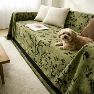Plant Leaf Sofa Cover, Durable Chenille Couch Cover for Pets, Anti-Scratch Slipcover, All-Season Furniture Protector，Dustproof Anti-Scratch Slipcover for Pets & Kids