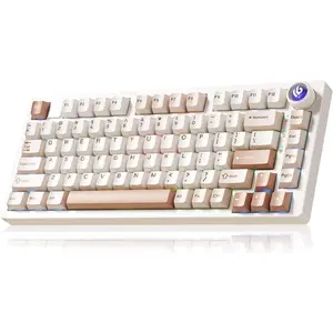 HI75CPro Mechanical Keyboards, RGB Backlit Tri-Mode BT5.0/2.4GHz/USB-C Gaming Keyboard, Hot Swappable Creamy Keyboard with PBT Keycaps for PC/Windows/iOS/Andriod - Turquoise , Brown