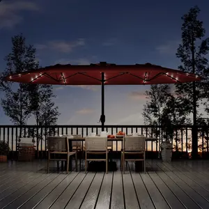 GAOMON 15 ft Rectangular Patio Umbrella with Base Included - Large Patio Umbrella with Crank Handle 36 LED Lights, UV Protection for Outdoor Market, Backyard, Deck, Pool,Wine Red