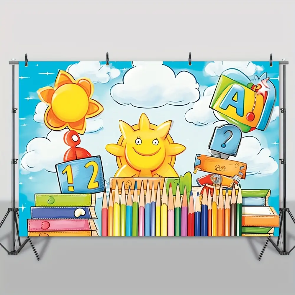 60x40 in Rectangular Decorative Back to School Wall Tapestry - Blue Sky & ABC Crayons Design, Classroom & Room Decor, Indoor Home Art Enhancement Wall Hanging, Classroom Decor
