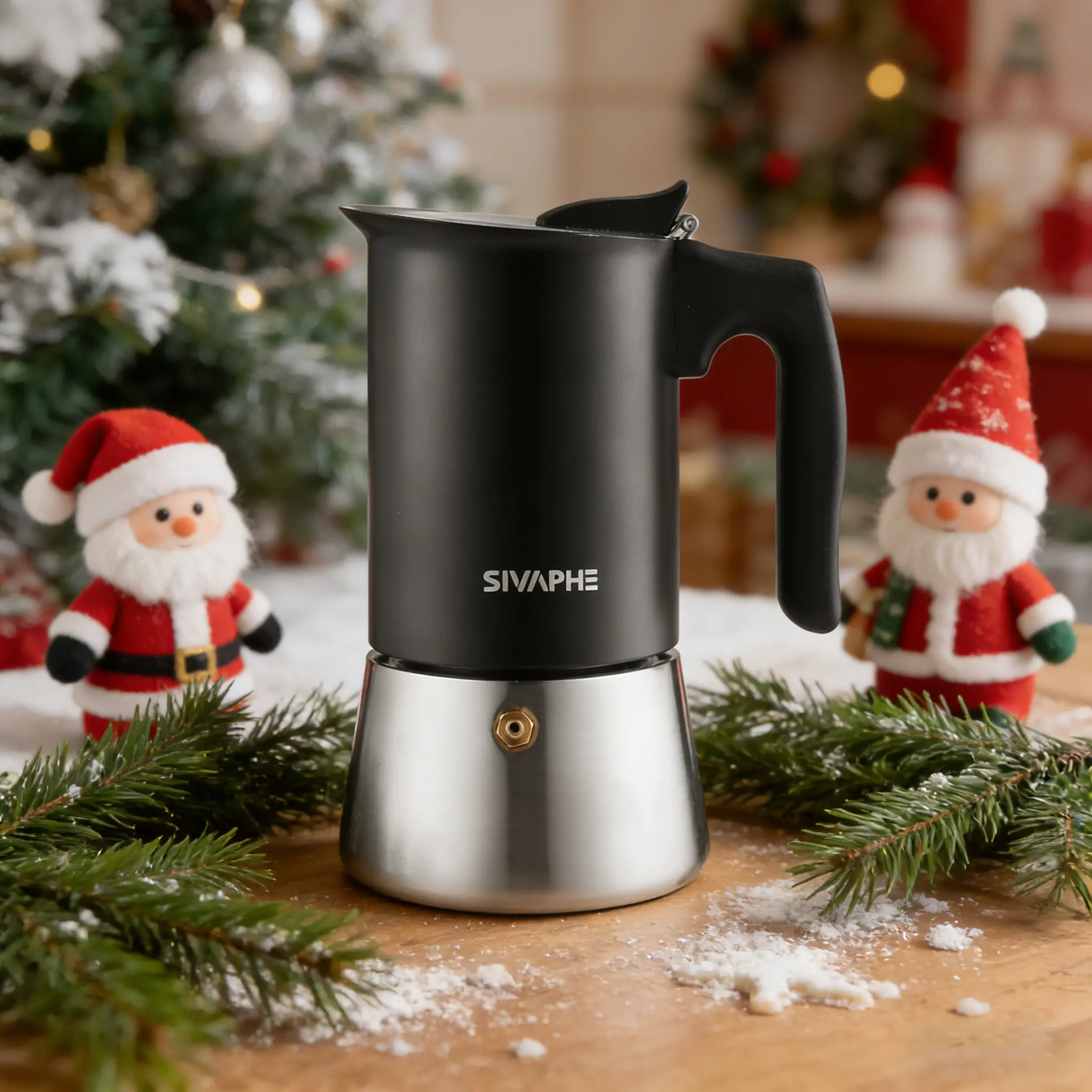 Sivaphe Induction Safe Stainless Steel Stovetop Moka Pot Coffee Brewer - 6 Cup Size, 10.5 fl oz, Modern Tool for Cuban & Italian Espresso, 30-Day Money-Back Guarantee