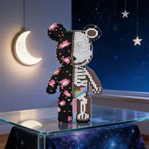 3D Skeleton Bear Building Block Ornament for Home and Office Decor, Fun Halloween and Christmas Gift, Lightweight Collectible Statue Versatile Decoration for Party and Room Design