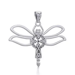 Dragonfly with Celtic Cross Sterling Silver Pendant TPD5323