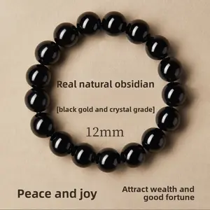 Natural Black Obsidian & Silver Obsidian Beaded Bracelet & Bangle Set for Women Unisex Buddhist Prayer Beads 12mm Beads Stress Relief Good Luck Jewelry Stretch Attraction Money Daily Elegant Wear Birthday Gift Halloween