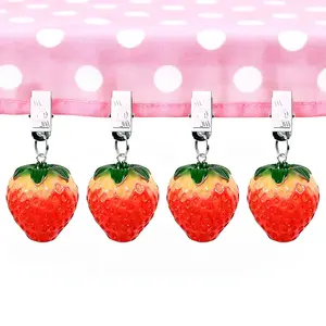 4pcs Resin Strawberry Metal Clips, Heart-Shaped Curtain Weights, Tablecloth Flags Holders, Indoor Outdoor Decorations