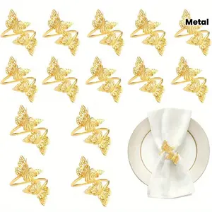 12pcs Golded Butterfly Napkin Rings Metal Napkin Ring Butterfly Design Placemat Ring Tableware Napkin Holder for Wedding, Easter, Christmas, Holiday, Hotel, Dinner Party and Table Decoration