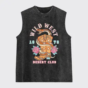 Wild West Desert Club Washed Tank Top, Gym Essential, Vintage Casual Crewneck Short Sleeves Menswear T-shirts Classic Cotton Fabric Streetwear