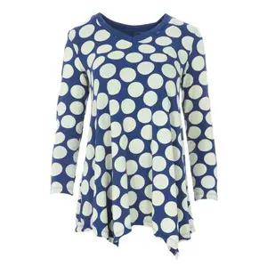 Women's Print Bamboo Long Sleeve Tunic - Navy Mod Dot