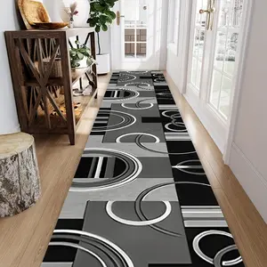 Modern Simple Geometric Hallway Rug, High-Quality Flannel Long Strip Carpet, Non-Slip Design, Indoor Decor