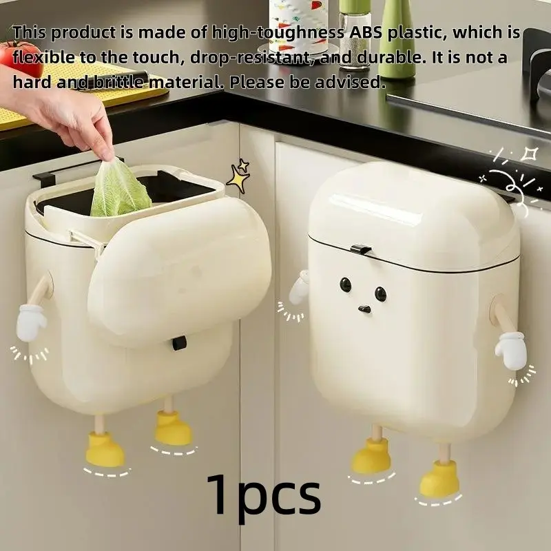 12L Cute Cartoon Shape Trash Can with Lid, Plastic Hanging Bin for Bathroom, Office, RV, Abs Material, Smooth Surface, Easy Clean, 182/2 Inches, Plastic Garbage Can, Cute Bins Trashcan