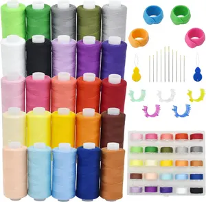 50 count 25 Colors Sewing Thread Set with Matching Bobbins, Spool Organizers, , and  Threaders for Hand, Embroidery, Sewing Machines, and DIY Crafts