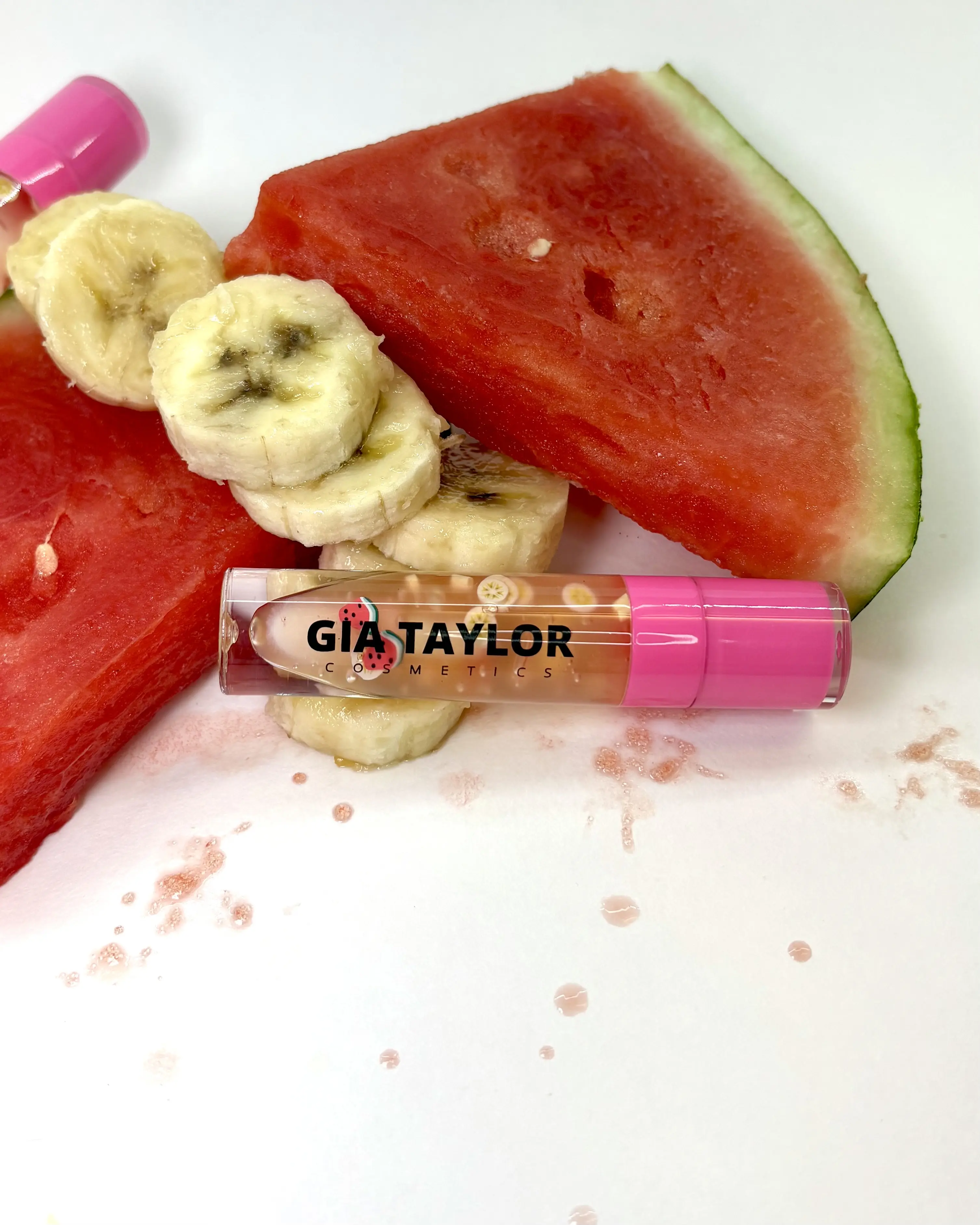 (THICK WAND) Watermelon Banana Lipgloss / Summer Refreshing / Vegan Cruelty Free Hydrating Non-Sticky Lipgloss
