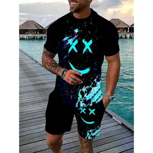 The 2025 summer new men's suit with smiling face print is comfortable, soft, breathable, lightweight, quick-drying and sweat-abs Clothes Menswear