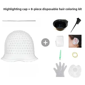 Salon-style hair highlight set of 8 caps and hooks. Reusable silicone ensures long service life. Easy to thread hair, perfect for professional and personal hair dyeing