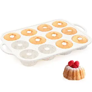 Silicone Mini Fluted Tube Cake Pans with Metal Reinforced Frame, 12-Cavity Mini Flan Molds, Non-stick Silicone Baking Mold
