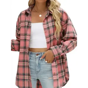 [Plaid Flannel Shirt] Long Sleeve Plaid Shirt - Women's Casual Button-Up, Machine Washable Perfect for Fall