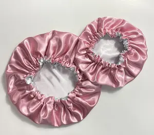 Handmade Pink Silver Reversible Satin Bonnet
