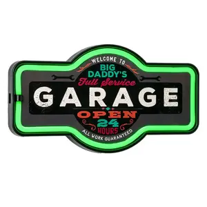 17" Big Daddy's Garage Full-Service 24-Hour LED Neon Glow Novelty Light Up Sign for Home Improvement Lighting, Decorative Light, Led Neon Signs