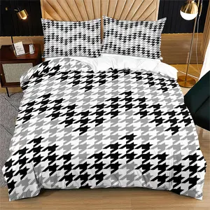Houndstooth Pattern Duvet Cover Set, Soft And Durable Bedding Set, Contains 1 Duvet Cover And 1 Or 2 Pillowcases, Daily Holiday Birthday Gift Bedroom Decoration For Children And Adults