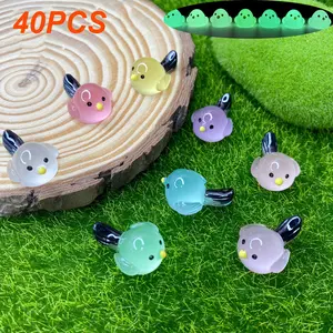 40pcs Glow-In-The-Dark Resin Long Tail Birds, Multicolor Resin Bird Pendants, All-Season Decorative Ornaments for Jewelry Making