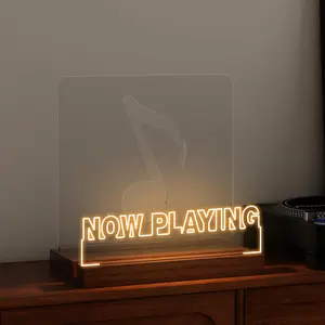 Pookie-Now Playing Vinyl Record Stand, Light up Record Holder, Wooden Acrylic Display with Warm White Lights for Albums, Room Decor, for Vinyl Lovers glow tranquil acrylic night light Led Effects Rechargeable ,Christmas Gift New Year Gift Decorative