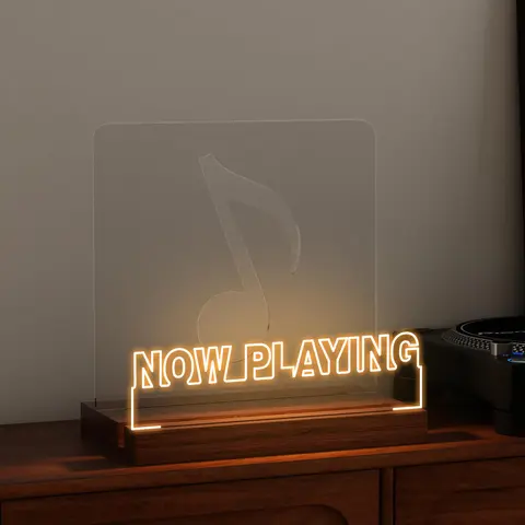 COOLGIFT MART Compact Decorative Wooden-Acrylic Light-Up Vinyl Record Stand - Rechargeable, Warm White LED, Classic Display Storage, Unique Room Decor, Home Decor Items, Gifts for Him