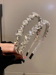 Circle Square Rhinestone Hairband, Zigzag Headband, Super Sparkling Press-On Headband, Bling Hair Headband, Fashionable Unique Versatile Hair Accessory, Women's Stylish Hair Jewelry