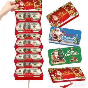 4PCS Christmas Cash Gift Envelope 10 Slots with Cartoon Greeting Card-Surprise Money Clip Wallet & Unique Cash Box, Fun Holiday Xmas Gift for Men, Women & Any Recipient