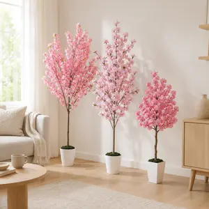 3.4/4/5/6/7FT Artificial Pink Cherry Blossom Tree with Pot Lifelike Faux Floral Plant for Home Office Wedding Indoor Outdoor Decor