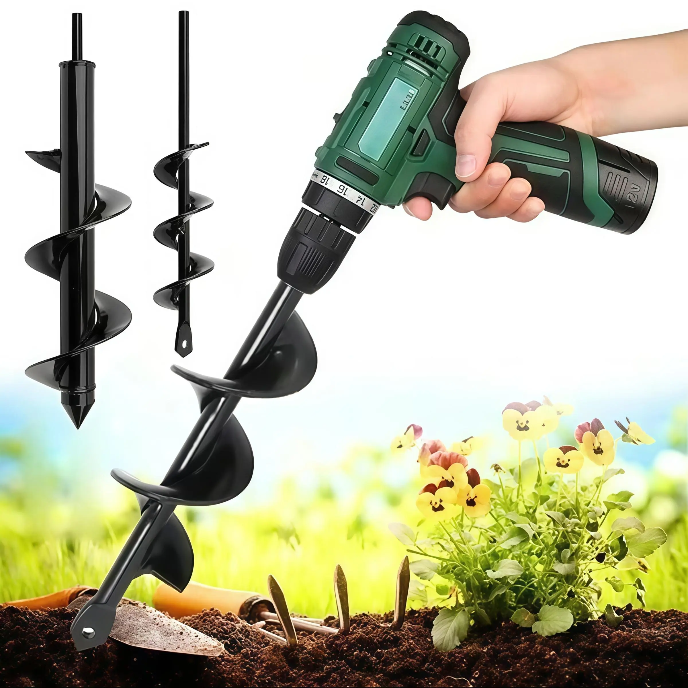 Spiral Drill Bit Set, Garden Spiral Drill Bit for Planting Bulbs & Flowers, Efficiency, Durable, Heavy Duty, Gardening Power Tool Accessories for 3/8 Inch Hexagon Drill Garden Power Tools