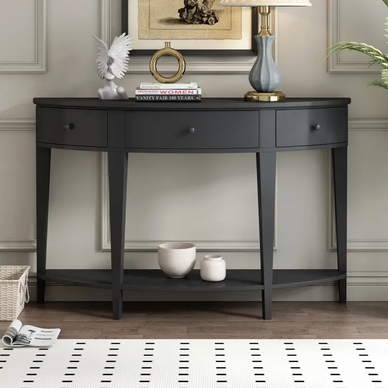 Curved Design U-Style Modern Pine Melaleuca Wood Console Table - 51.10x13.70x33.40in, 3 Drawers, 1 Storage Shelf, Assembly Required, 40/52/99lbs Weight Capacities, Indoor Furniture for Hallway, Living Room, Bathroom, 51.10 X 13.70 X 33.40 Inches