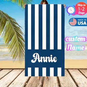 Personalized Classic Striped Beach Towel, Custom Name Summer Pool Towel for Girls