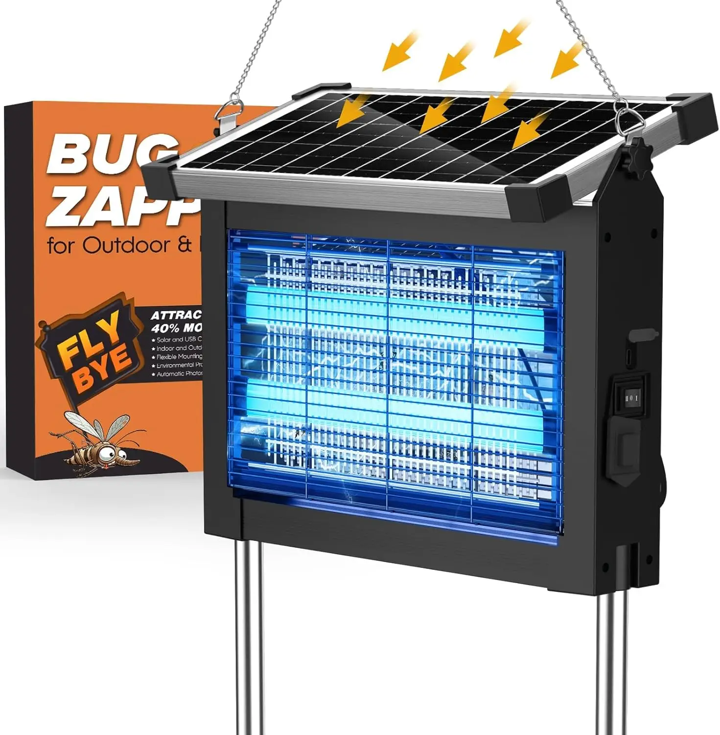 AUKFA Solar Bug Zapper Outdoor, Waterproof Mosquito Zapper Outdoor Solar Powered, 4500V Electric Bug Zapper Indoor w/Smart Light Sensor, Mosquito Trap