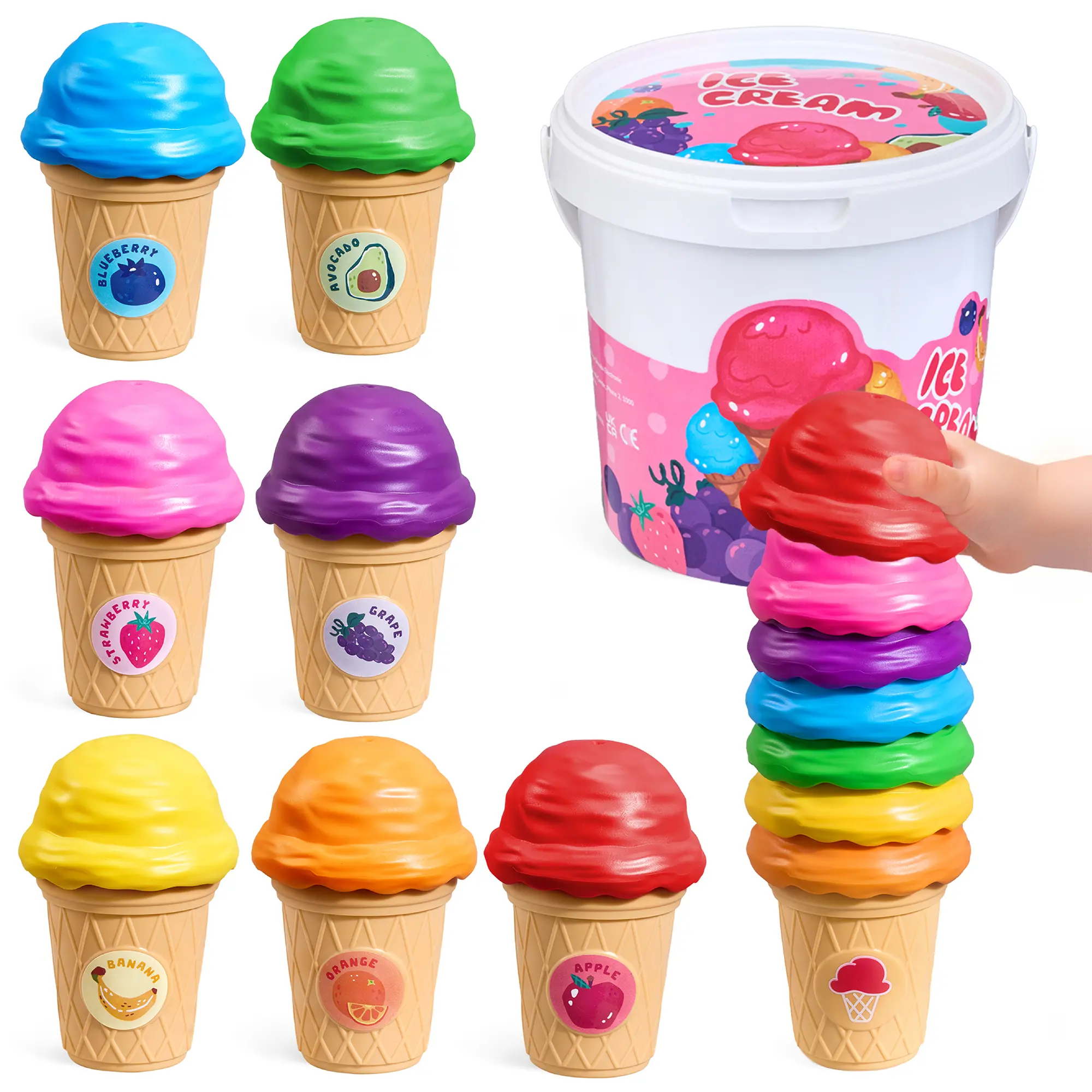 JoyCat Fun Ice Cream Play Set - Preschool Interactive Learning Toy for Ages 4+, Maths Learning Materials, Counting, Color Sorting, Montessori Fine Motor Skills Stacking, Kids Toys, Gifts For Kids, Toys And Colors summerwins