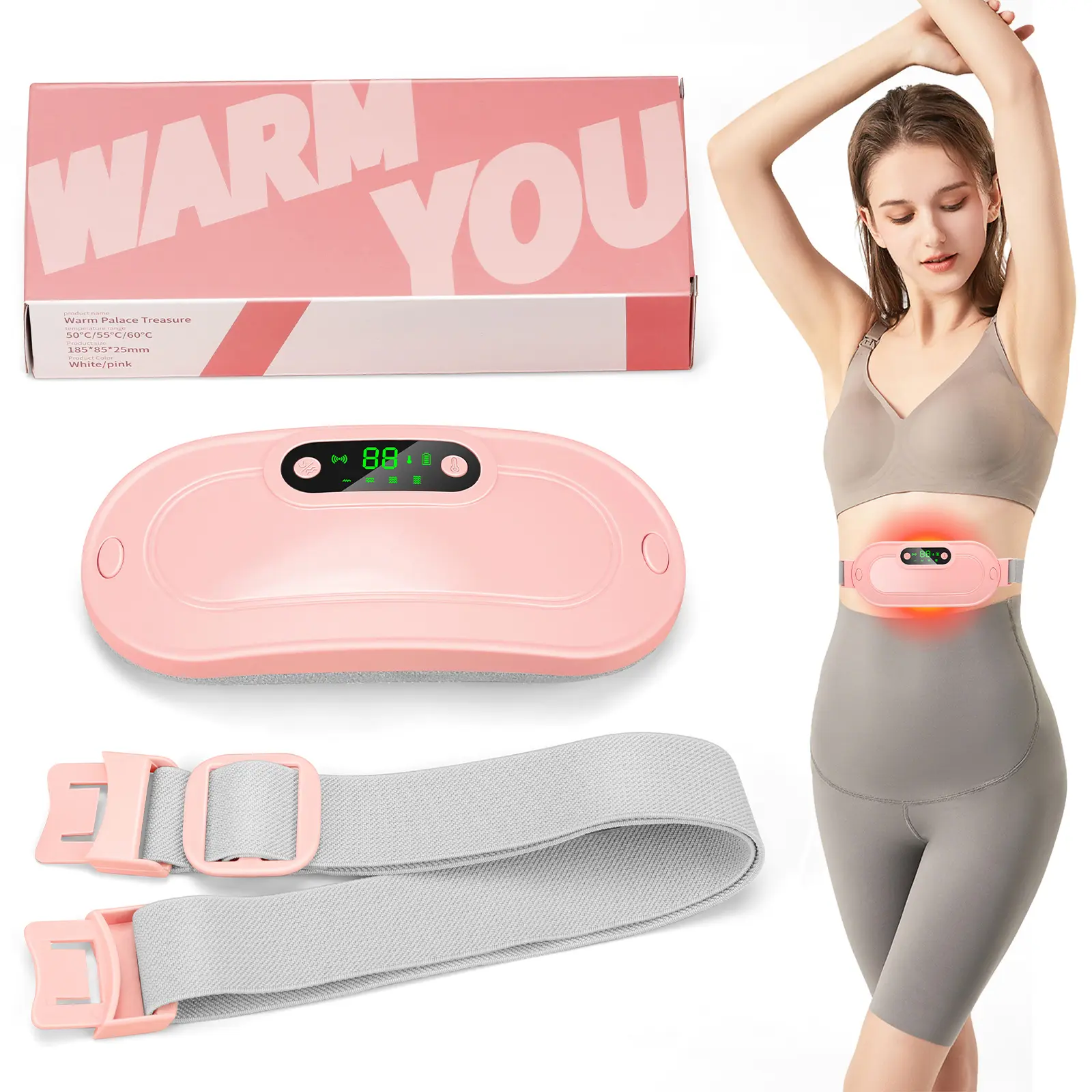Multifunctional Period Heating Pad - Portable Cordless Fast-Heated Type-C Charge Personal Care Device, 3 Heat Levels, 4 Massage Modes for Women's Waist, Stomach Pain Relief, Portable Warmth