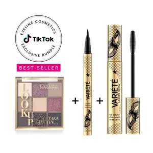 Eveline Cosmetics Bold Eye & Take Me On 9-Color Eyeshadow Palette Bundle – Mascara + Waterproof Eyeliner + Eyeshadow