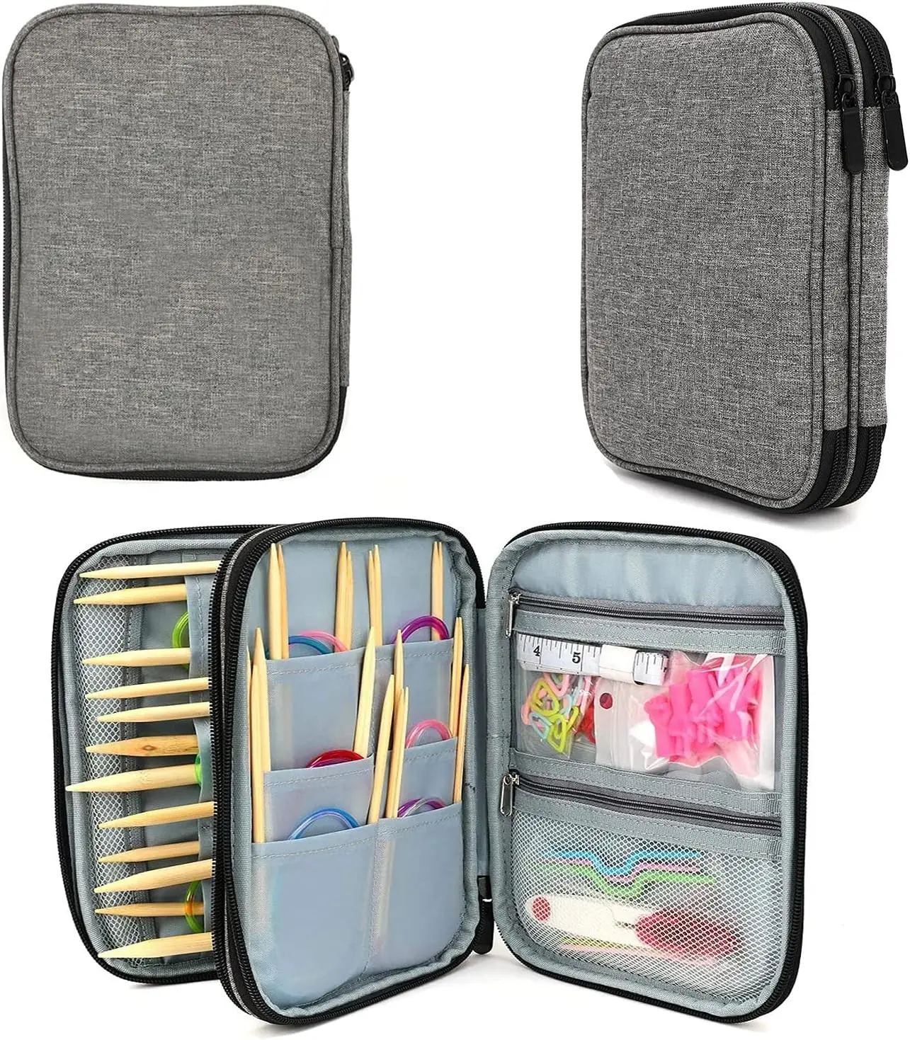 New Knitting Needls Case Without Hooks and Accessories,Zipper Storage Organizer Bag with Web Pockets for Various knitting Needles/Knitting Accessories/Crochet Hook Kit Tool,Lightweight,Easy to Hold Gift