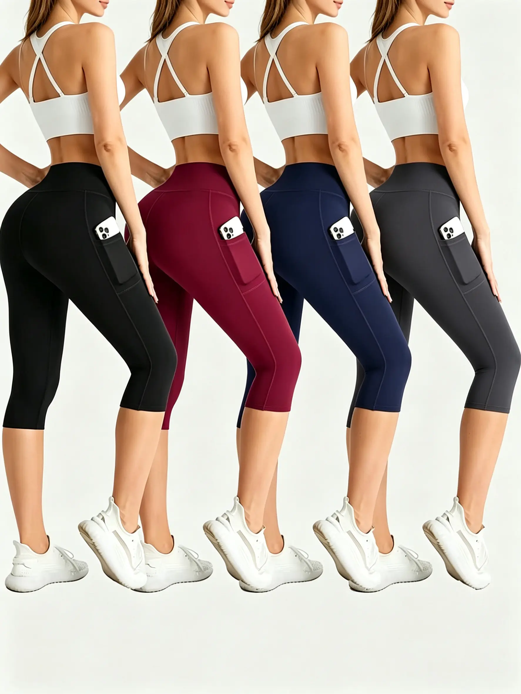 Women's Sporty Capri Leggings with Pockets - Comfortable & Stylish for Daily Wear & Exercise