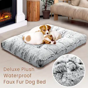 Blunique Dog Bed Medium Size Dog, Gray Pet Beds for Medium - 30x22 Rectangle, High Quality & Washable, Calming Kennel Pillow for Small Comfort, Soft Faux Fur, Ideal for Bulldogs, Labs.
