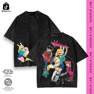 Adventure Time Fionna & Cake Hoodie • Graphic Tees Streetwear • Vintage Oversized Acid Wash • Retro Cartoon Animation Merch • Heavyweight Comfort Cotton