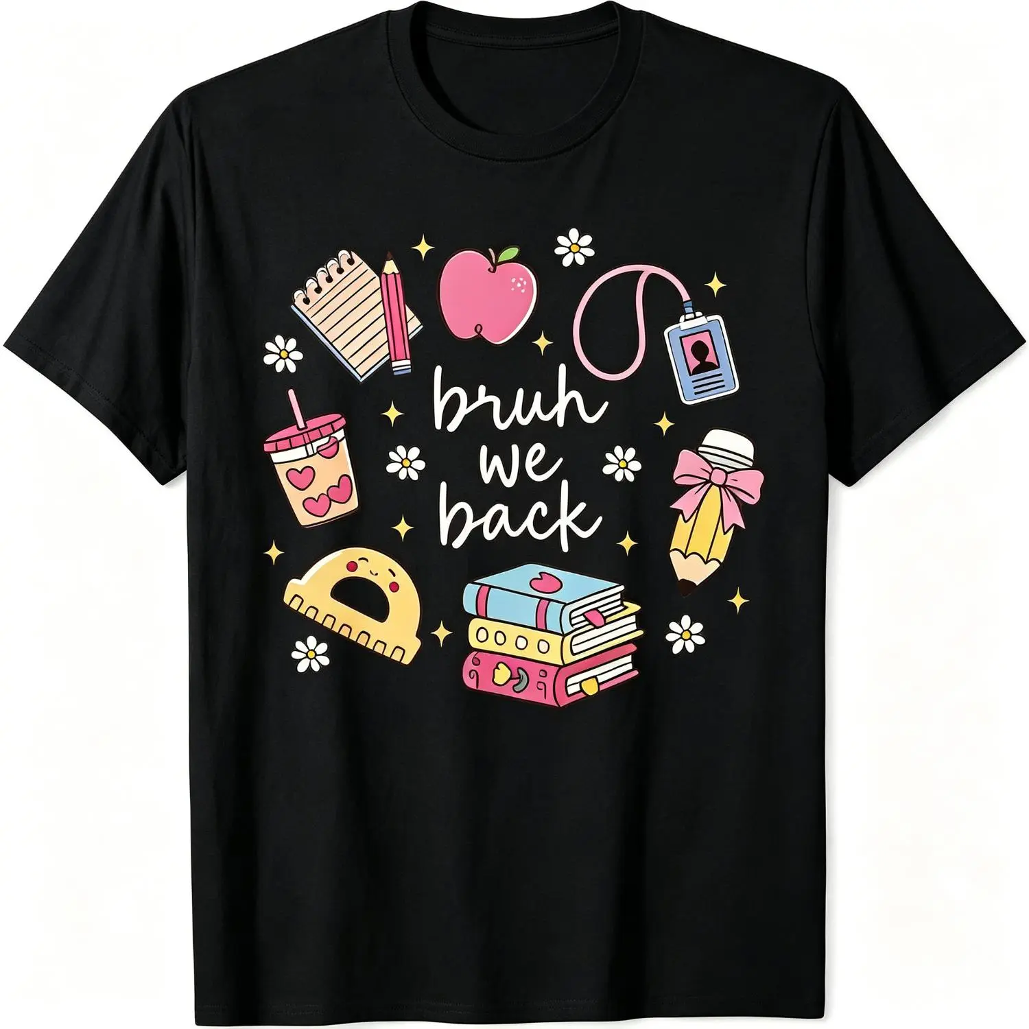 Bruh We Back Pencil Book Teacher Student Back to School T-Shirt