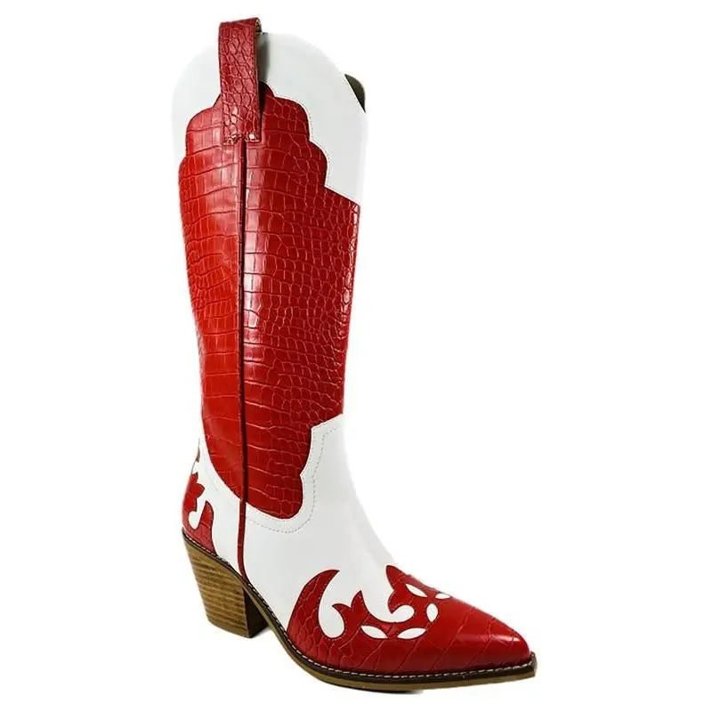 Croco Western Cowboy Knee High Boots