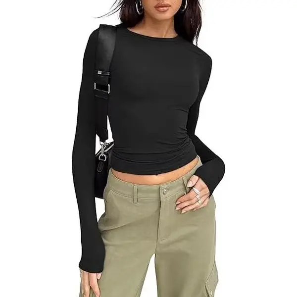 Women's Long Sleeves T-Shirt Stretch Slim Fitted Short Layer Tops Comfy Lightweight Sexy  Winter Undershirts