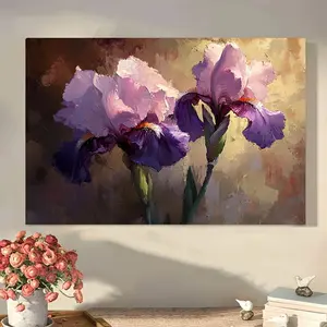 [2D Flat]1pc Vintage Purple Iris Flower HD Canvas Decorative Painting 11.8* 15.7inch (30* 40cm ) with Wooden Framing - Home Decoration, Can Be Directly Hung in Living Room, Bedroom, Elegant Iris Print